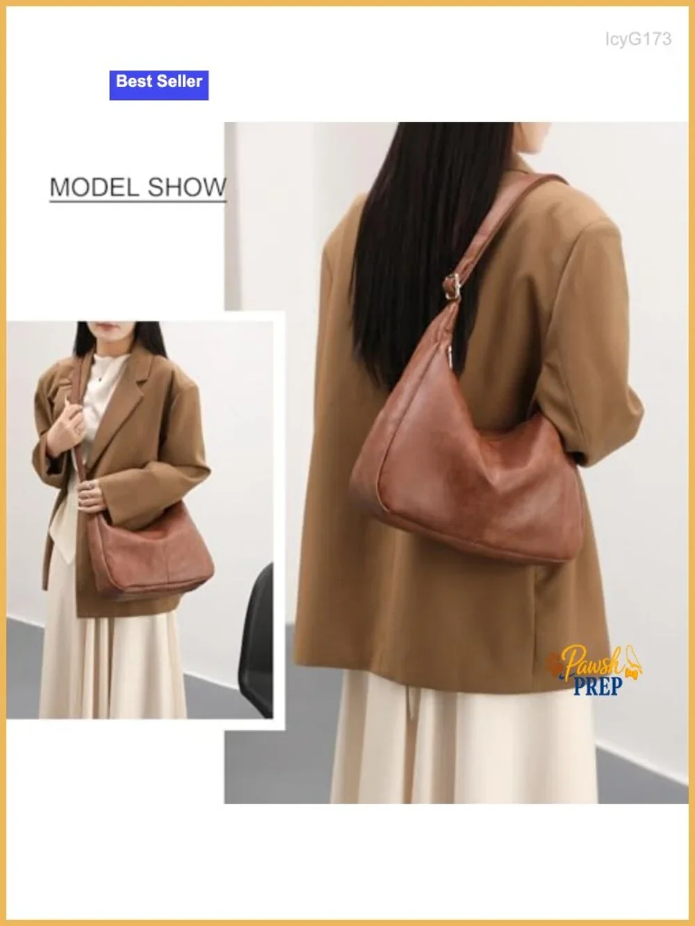 Foldable Hobo Shoulder Bag Vegan Leather Crossbody Tote with Adjustable Strap